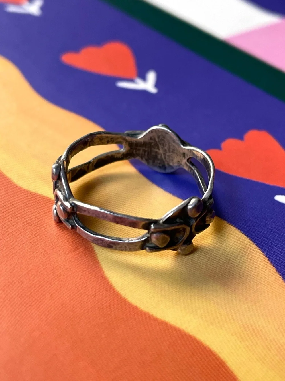 Signed vintage Taxco stamped sterling silver modernist ring sz 8-8.25